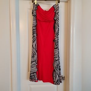 NWOT Red Maxi skirt with black and white zebra accents